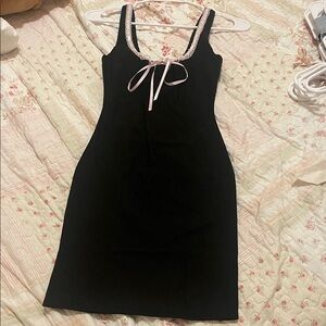 Windsor black dress with lace and pink ribbon detail